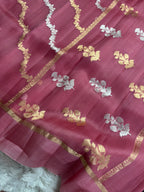 Dusty Rose Stripe Sona & Roopa Pure Kora Organza Silk Banarasi Saree