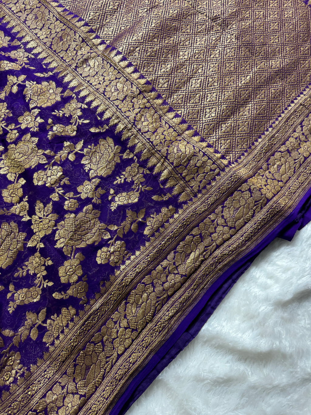 Purple Pure Khaddi Georgette Silk Banarasi Jall Saree