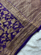 Purple Pure Khaddi Georgette Silk Banarasi Jall Saree