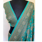 Teal Green Pure Khaddi Georgette Silk Banarasi Saree
