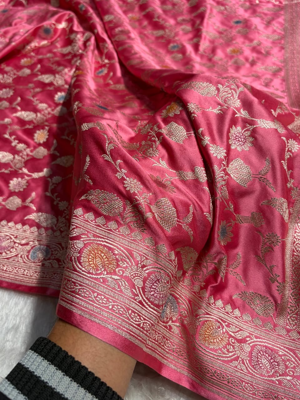 Rose Pink Meenakari Mashru Katan Silk Banarasi Saree