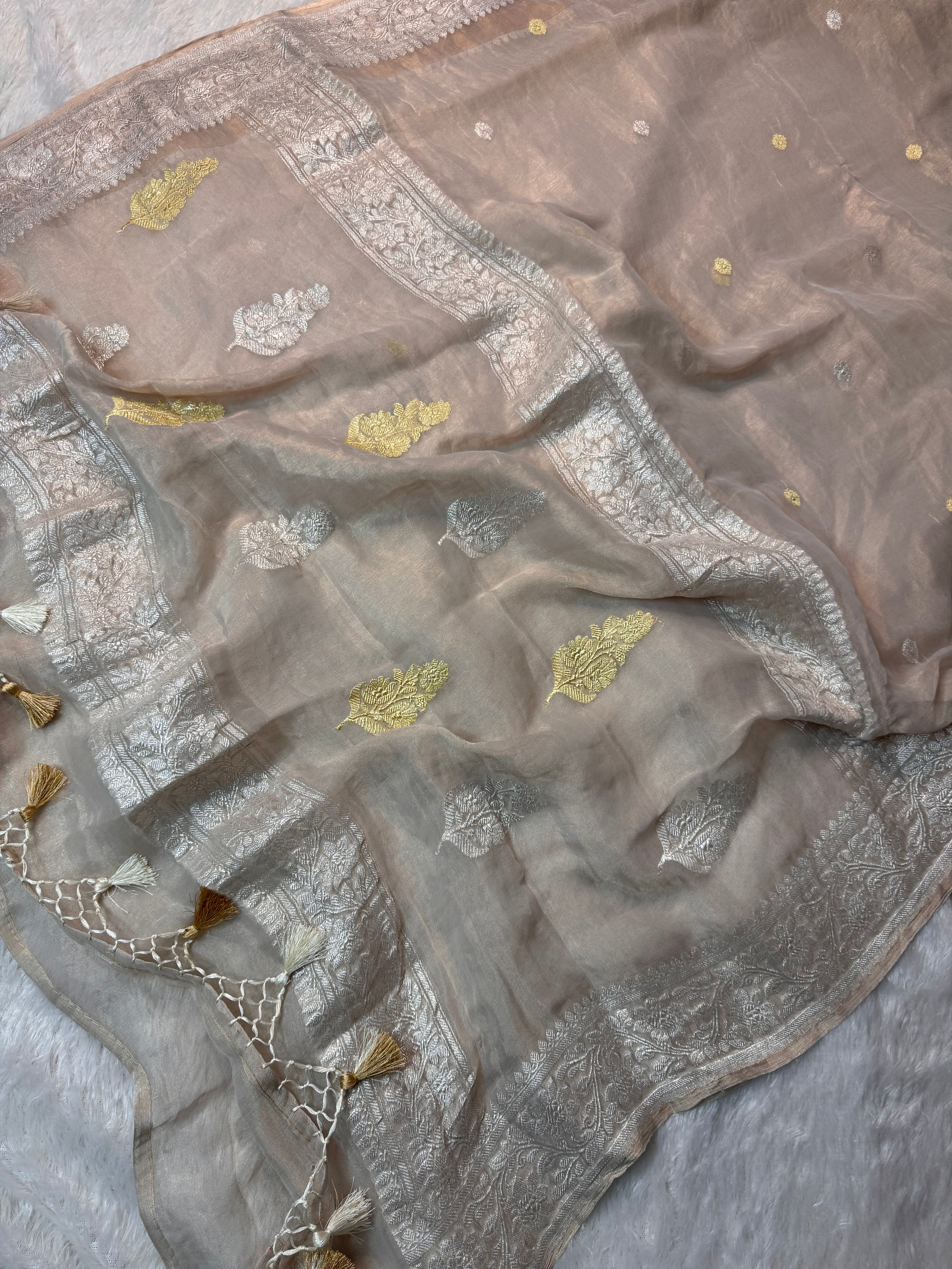 Natural Pure Khaddi Tissue Chiffon Sona & Roopa Banarasi Saree