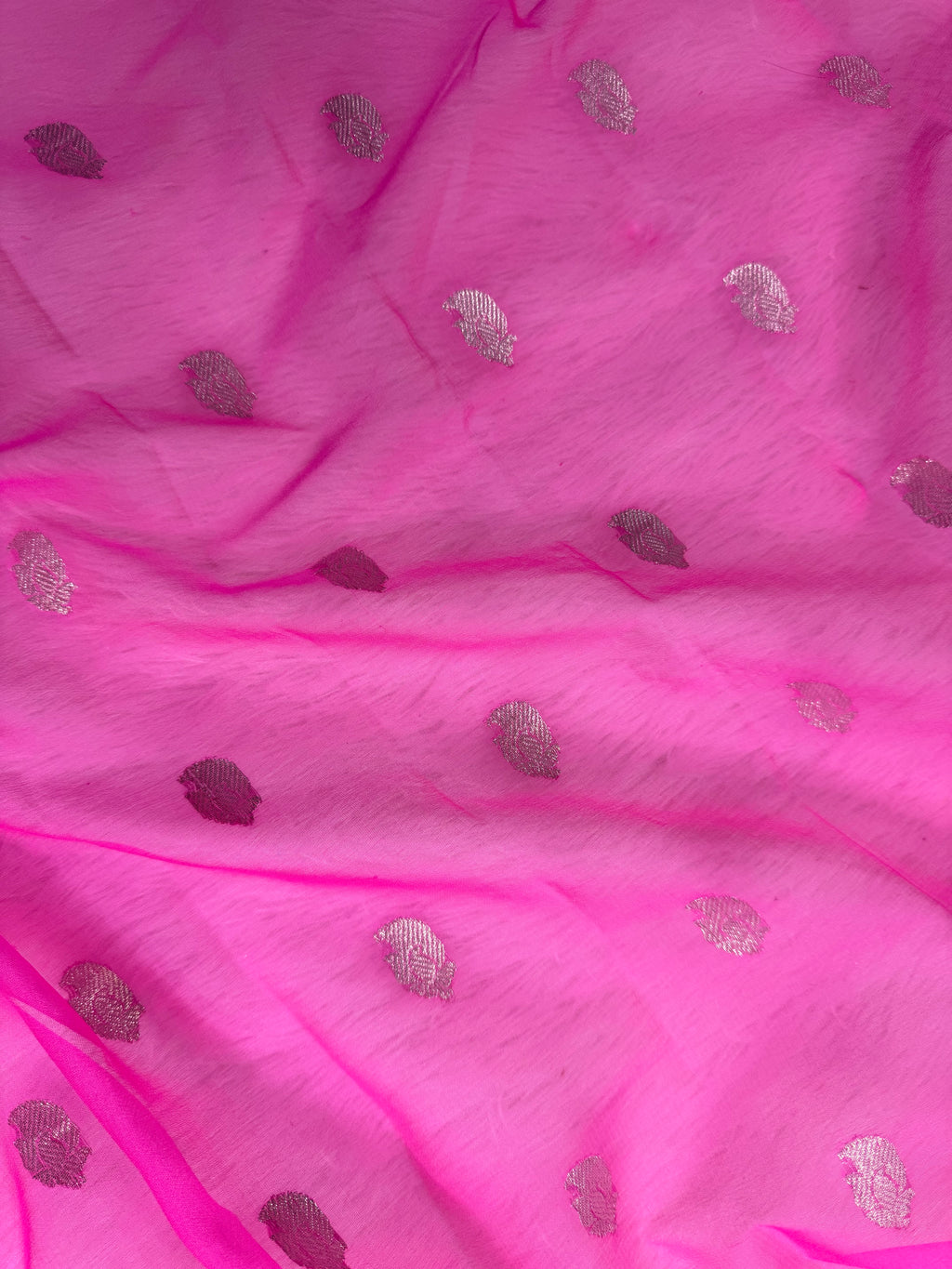 Fuchsia Pink Pure Khaddi Chiffon Silk Banarasi Saree