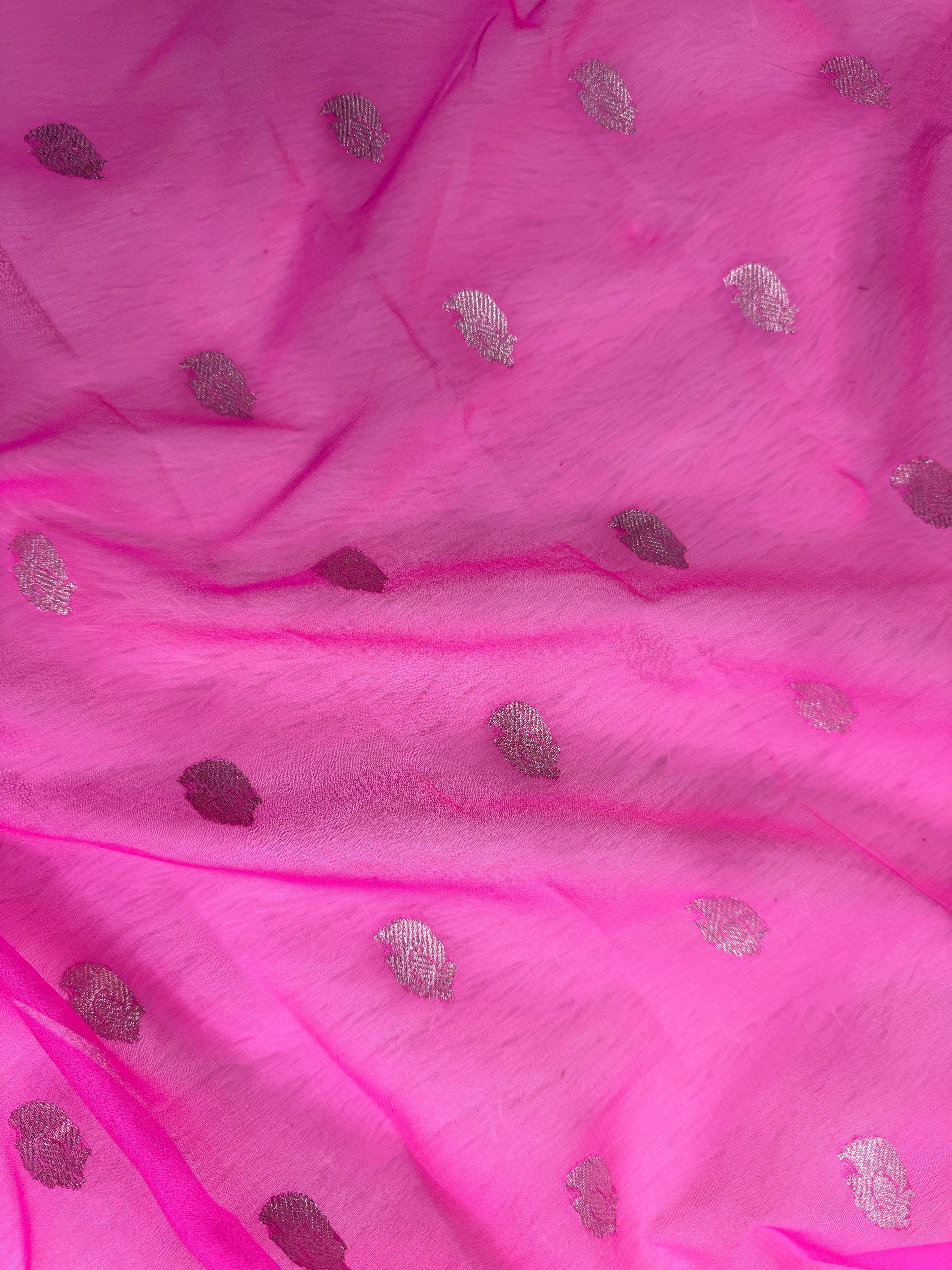 Fuchsia Pink Pure Khaddi Chiffon Silk Banarasi Saree