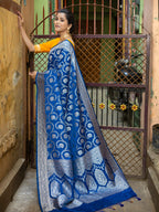 German Blue Mashru Kataan Silk Banarasi Saree