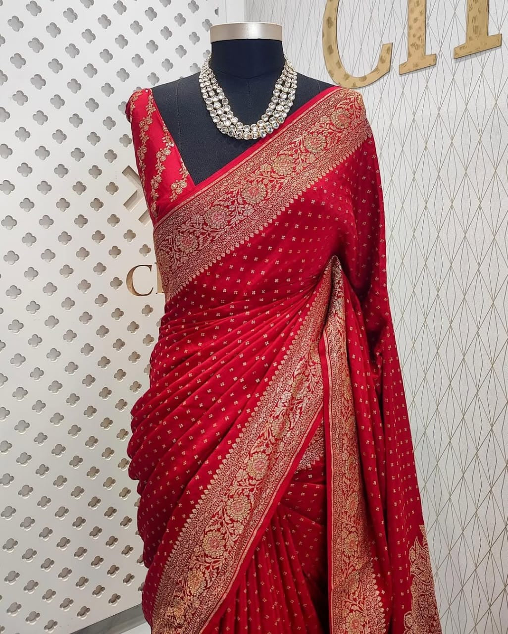 Red Pure Khaddi Crep Silk Banarasi Saree