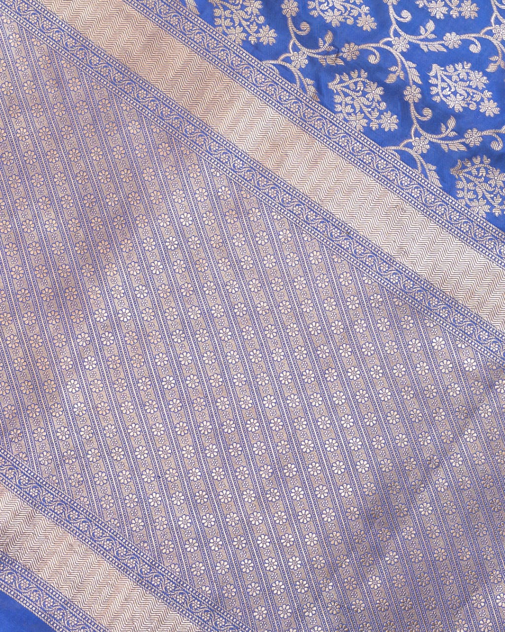 Bright Blue Pure Katan Silk Banarasi Saree