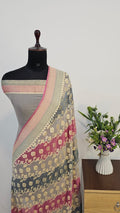 Dove Grey Rangkat Pure Khaddi Georgette Silk Banarasi Saree
