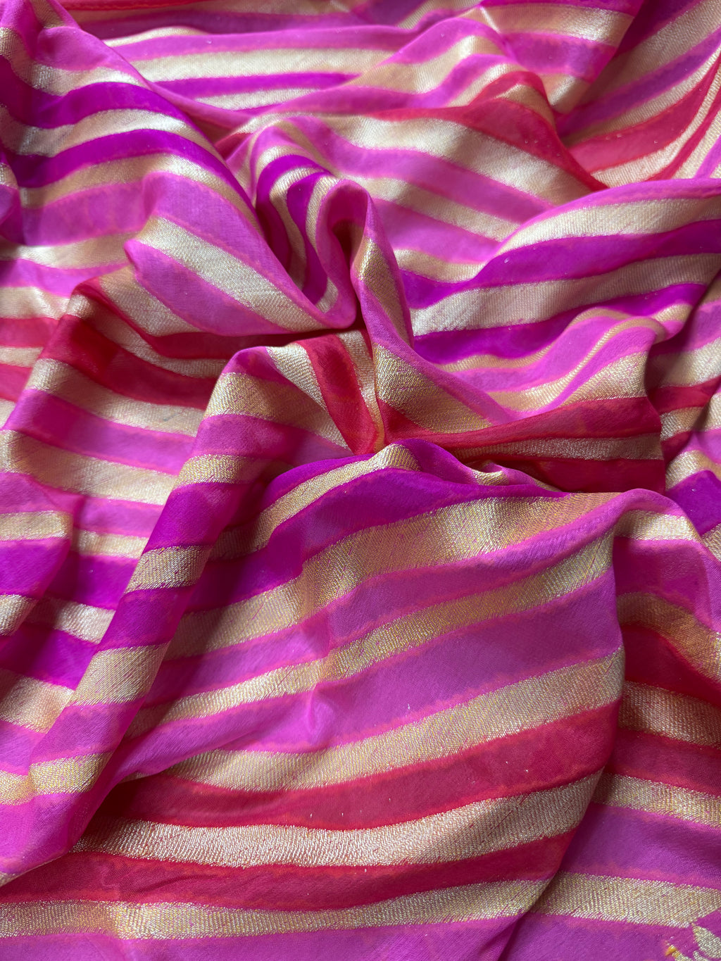 Rani Pink Rangkat Pure Chiffon Silk Banarasi Saree