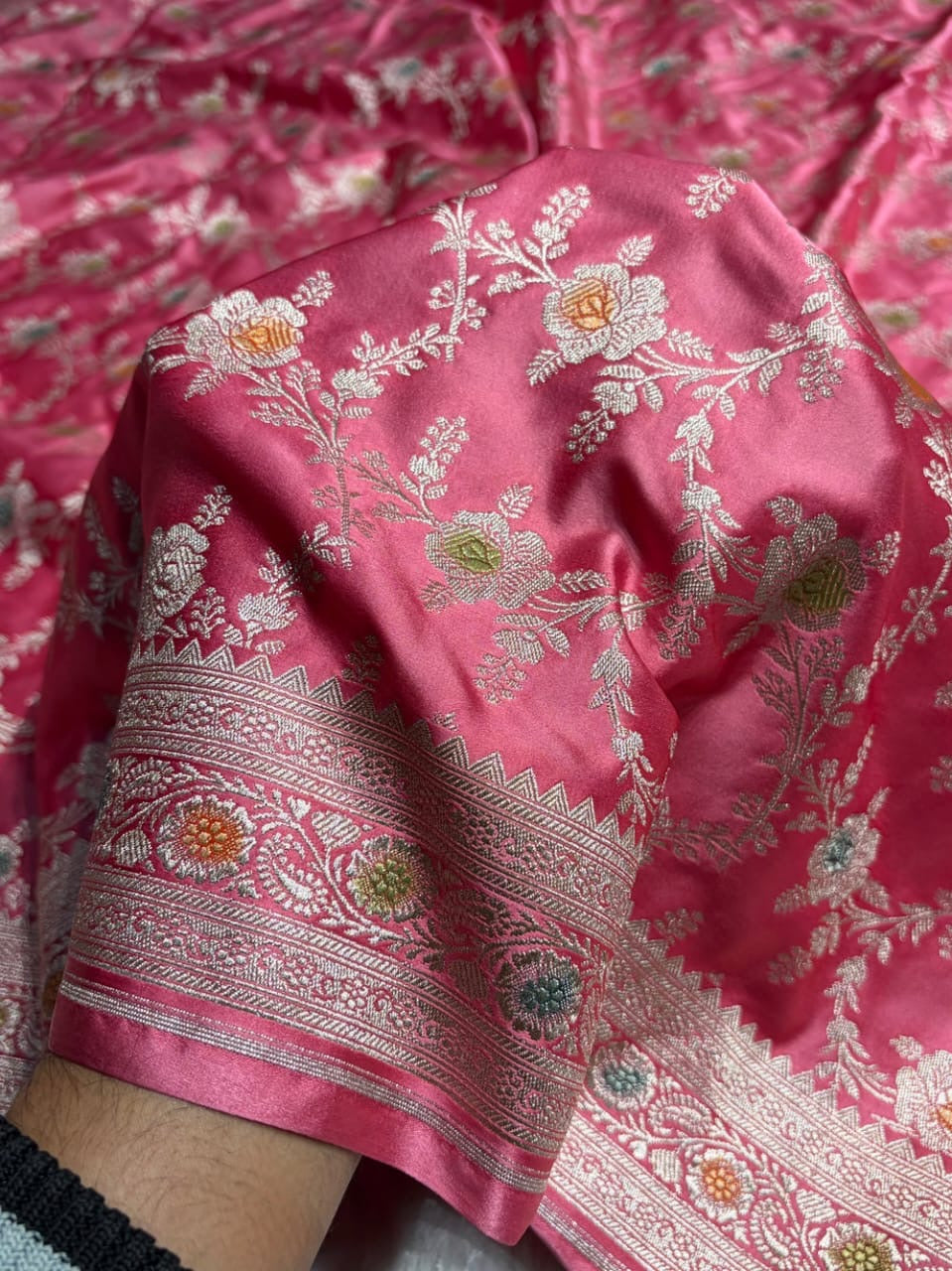 Pink Meenakari Mashru Katan Silk Banarasi Saree
