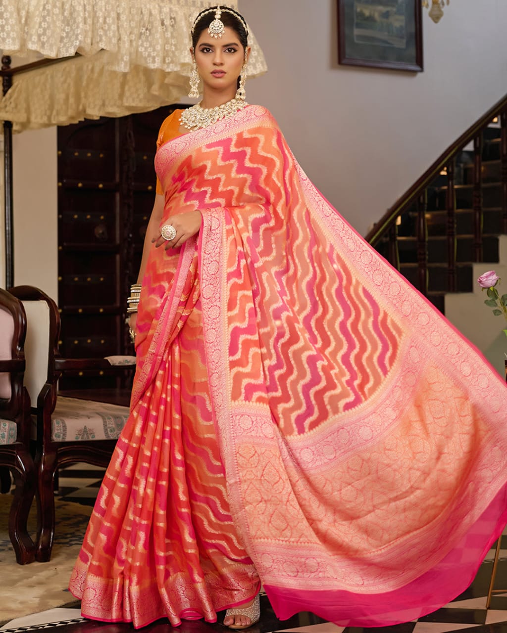Rangkat Pure Chiffon Silk Banarasi Saree