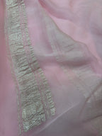 Baby Pink Pure Khaddi Chiffon Silk Banarasi Saree