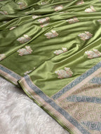 Pista Meenakari Mashru Katan Silk Banarasi Saree