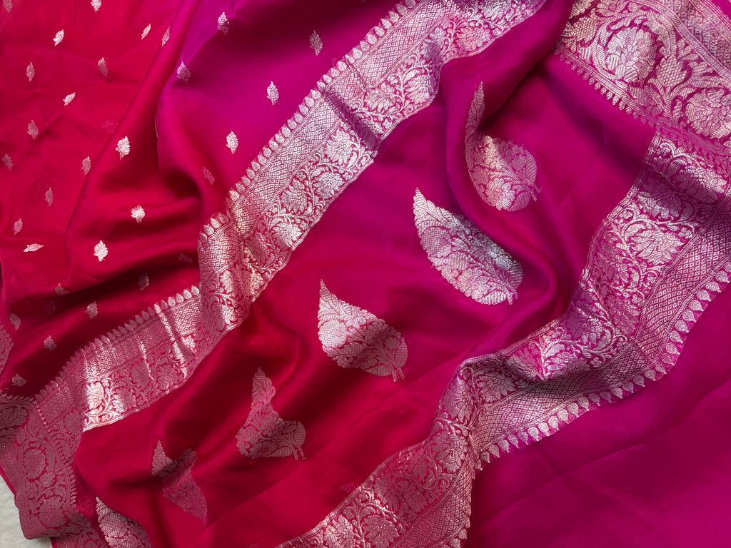 Red Rani Pure Khaddi Chiffon Silk Banarasi Half & Half Saree
