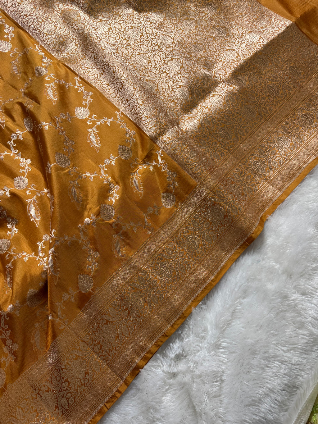 Mustard Pure Katan Silk Banarasi Jall Saree