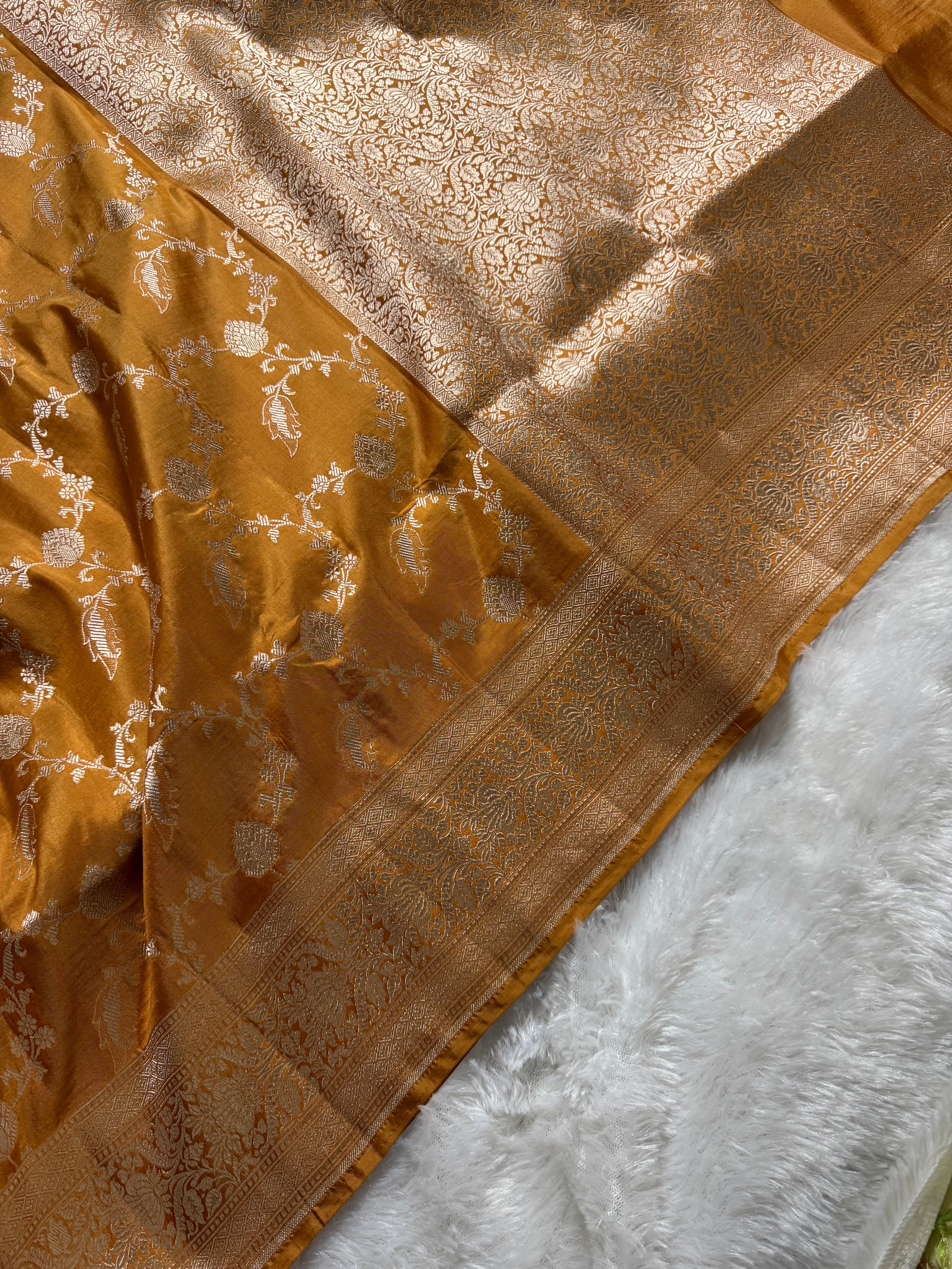 Mustard Pure Katan Silk Banarasi Jall Saree