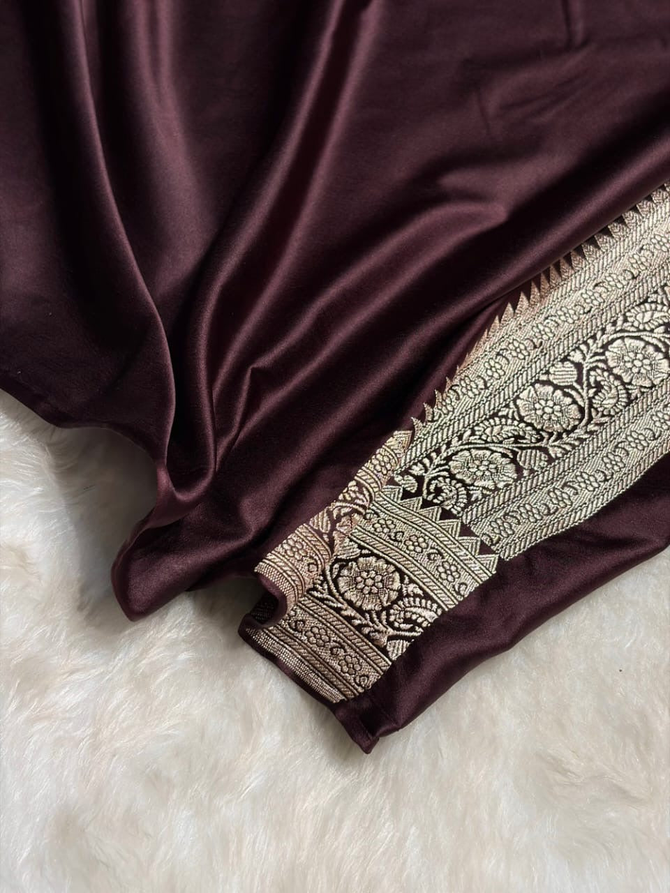 Deep Wine Mashru Katan Silk Banarasi Saree