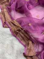 Dusty Mauve Pure khaddi Chiffon Silk Banarasi Saree