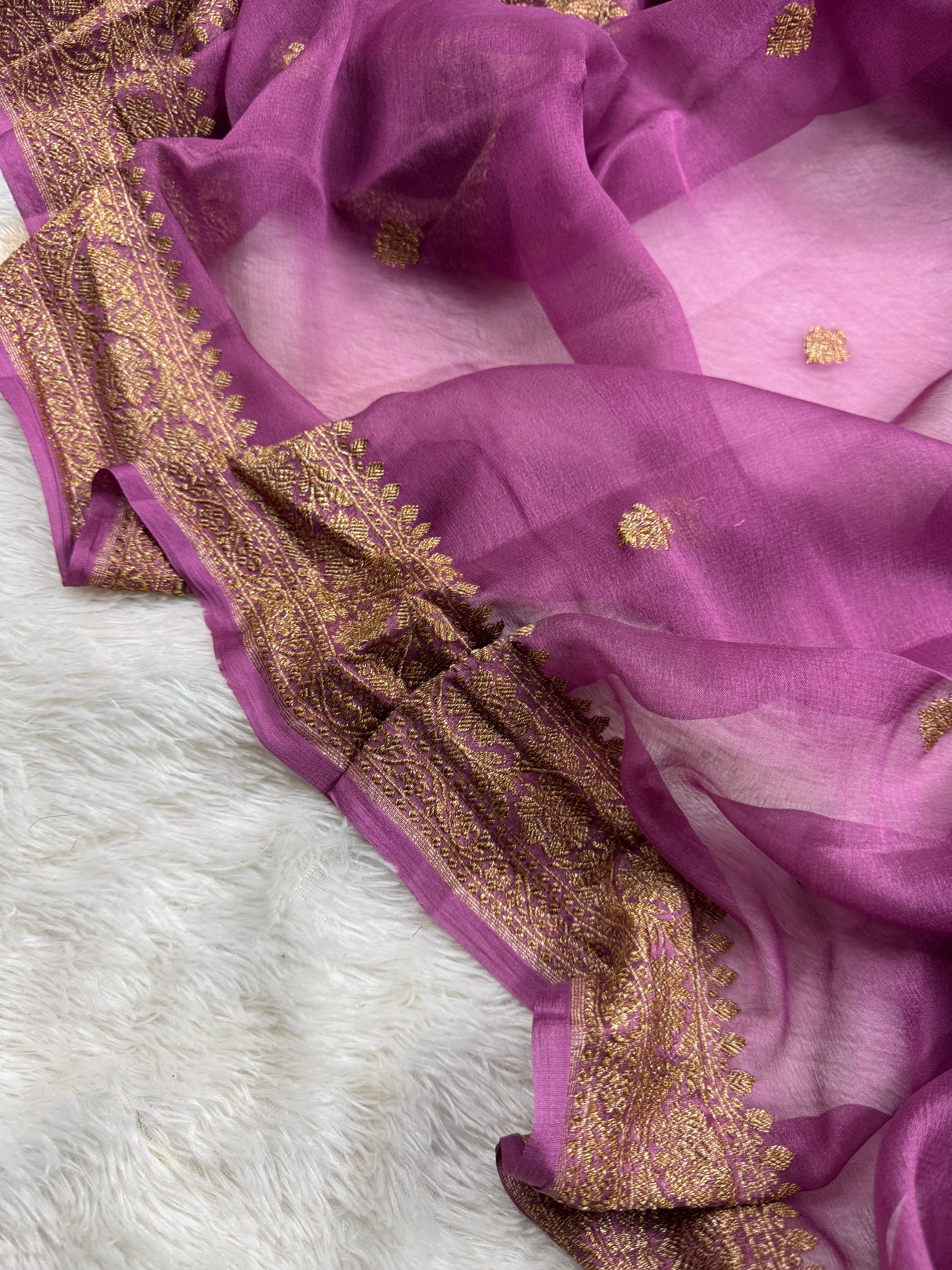 Dusty Mauve Pure khaddi Chiffon Silk Banarasi Saree