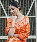 Fanta Orange Pure Khaddi Chiffon Silk Banarasi Saree