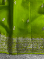 Bright Green Pure khaddi Chiffon Silk Banarasi Border Booti Saree