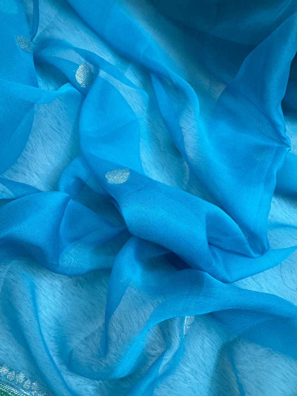 Sky Blue 3D Pure Khaddi Chiffon Silk Banarasi Saree