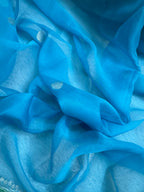 Sky Blue 3D Pure Khaddi Chiffon Silk Banarasi Saree