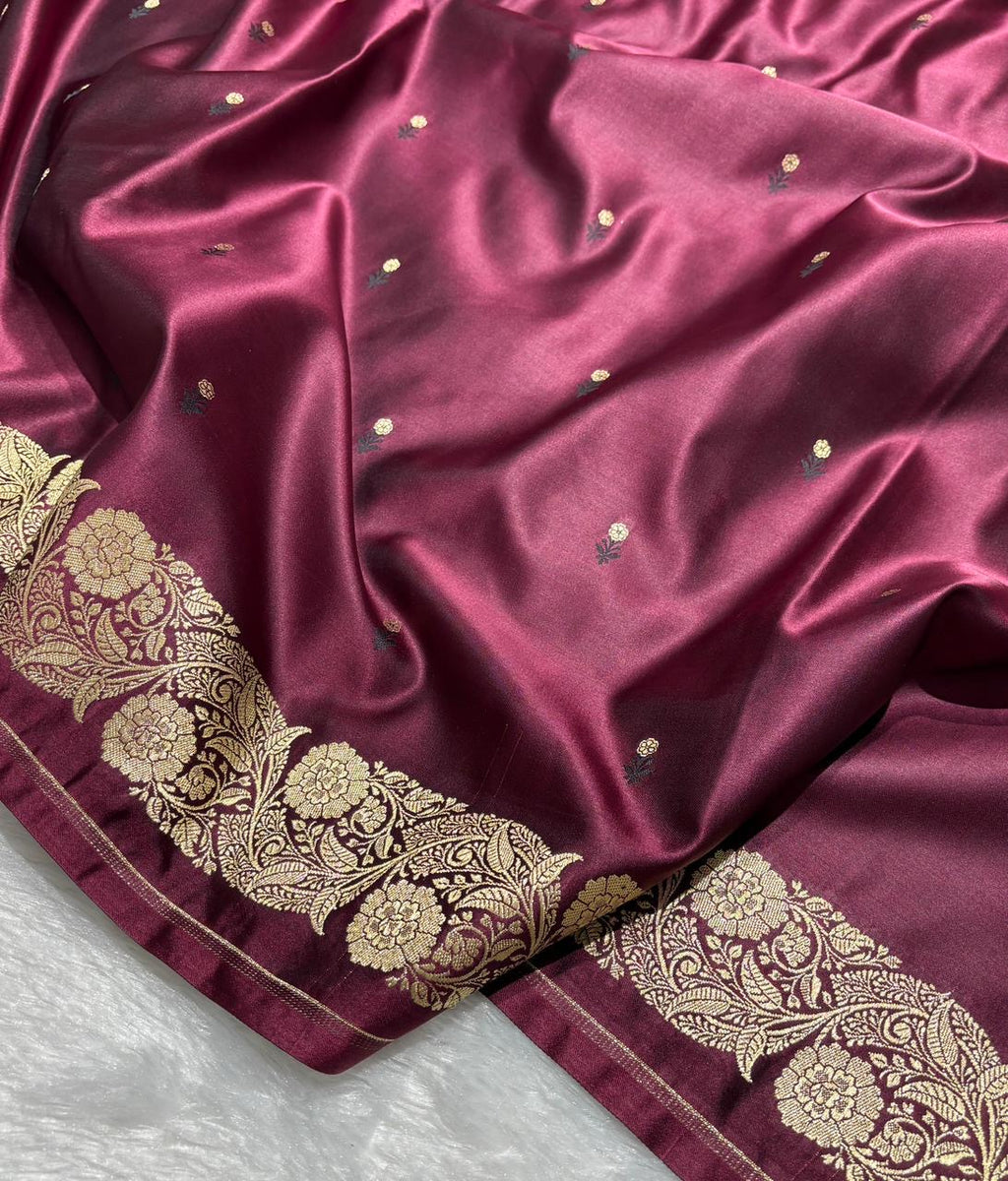 Wine Maroon Mashru Katan Silk Banarasi Saree