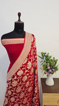 Red Pure Khaddi Georgette Silk Banarasi Saree
