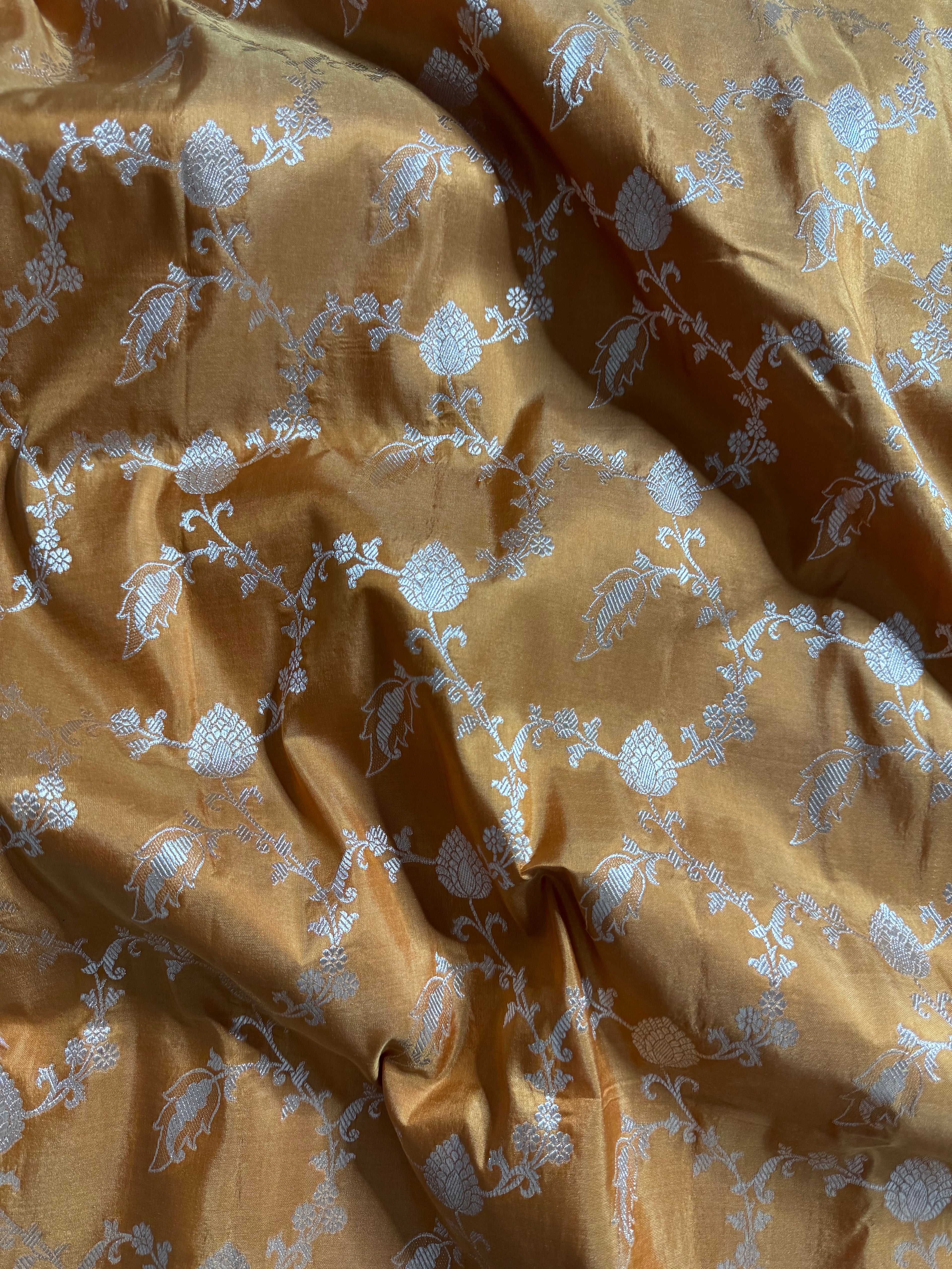 Mustard Pure Katan Silk Banarasi Jall Saree
