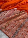 Orange Meenakri Mashru Katan Silk Banarasi Saree