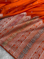 Orange Meenakri Mashru Katan Silk Banarasi Saree