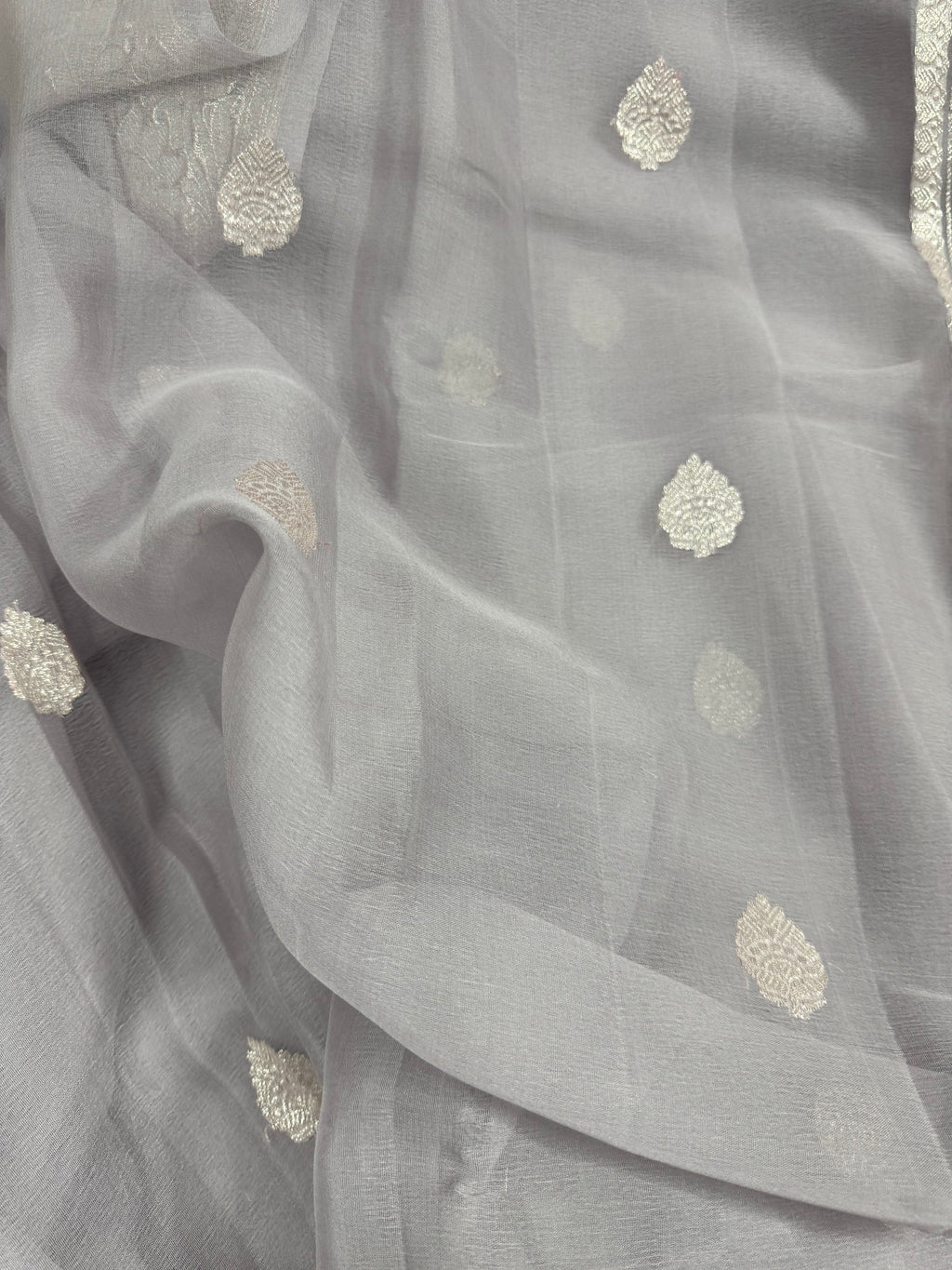 Grey Pure Khaddi Chiffon Silk Banarasi Saree