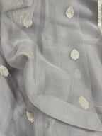 Grey Pure Khaddi Chiffon Silk Banarasi Saree