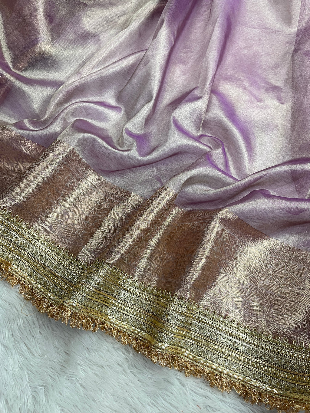 Lavender Tissue Silk Banarasi Saree With Designer Lace Work