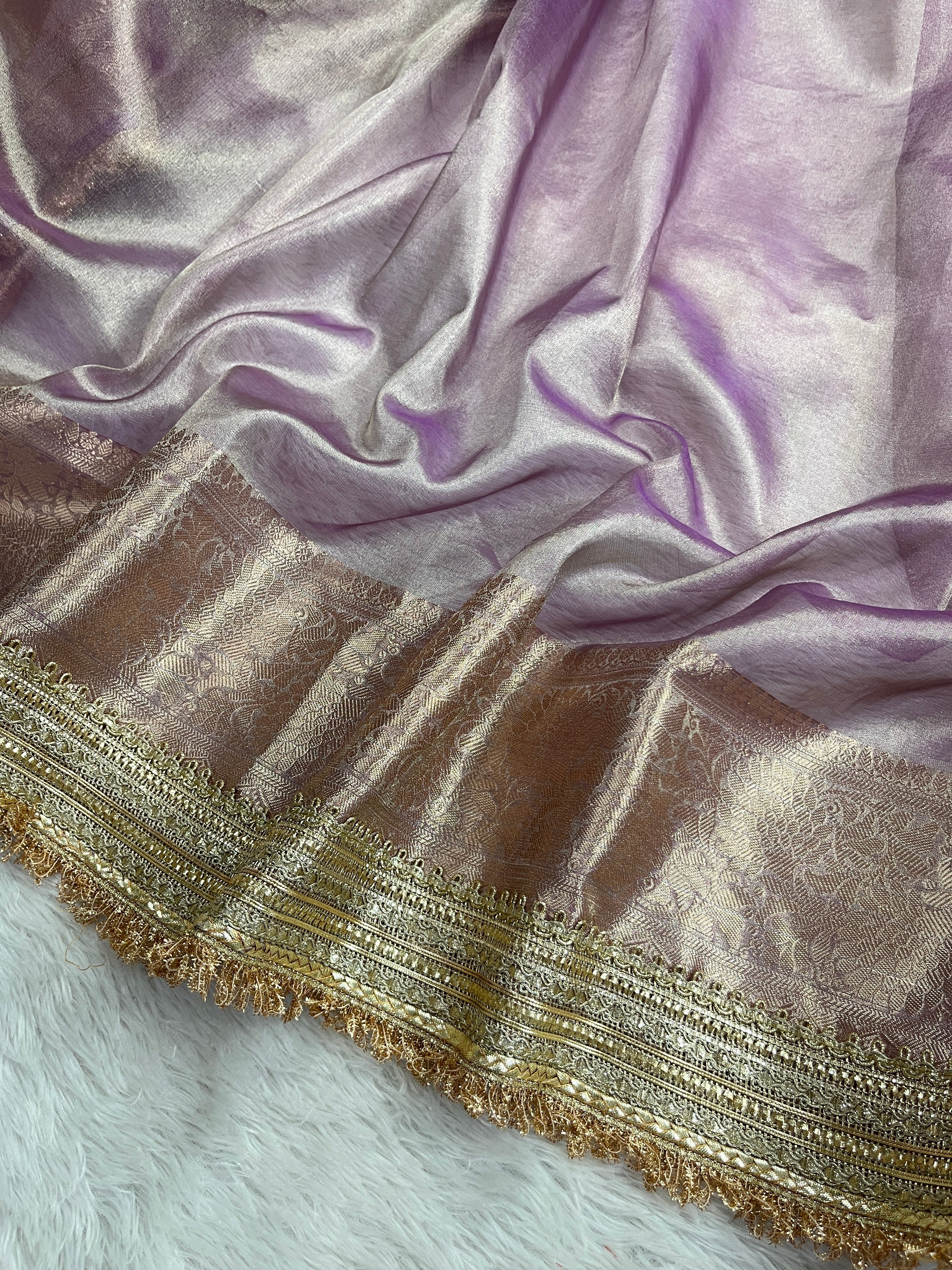 Lavender Tissue Silk Banarasi Saree With Designer Lace Work