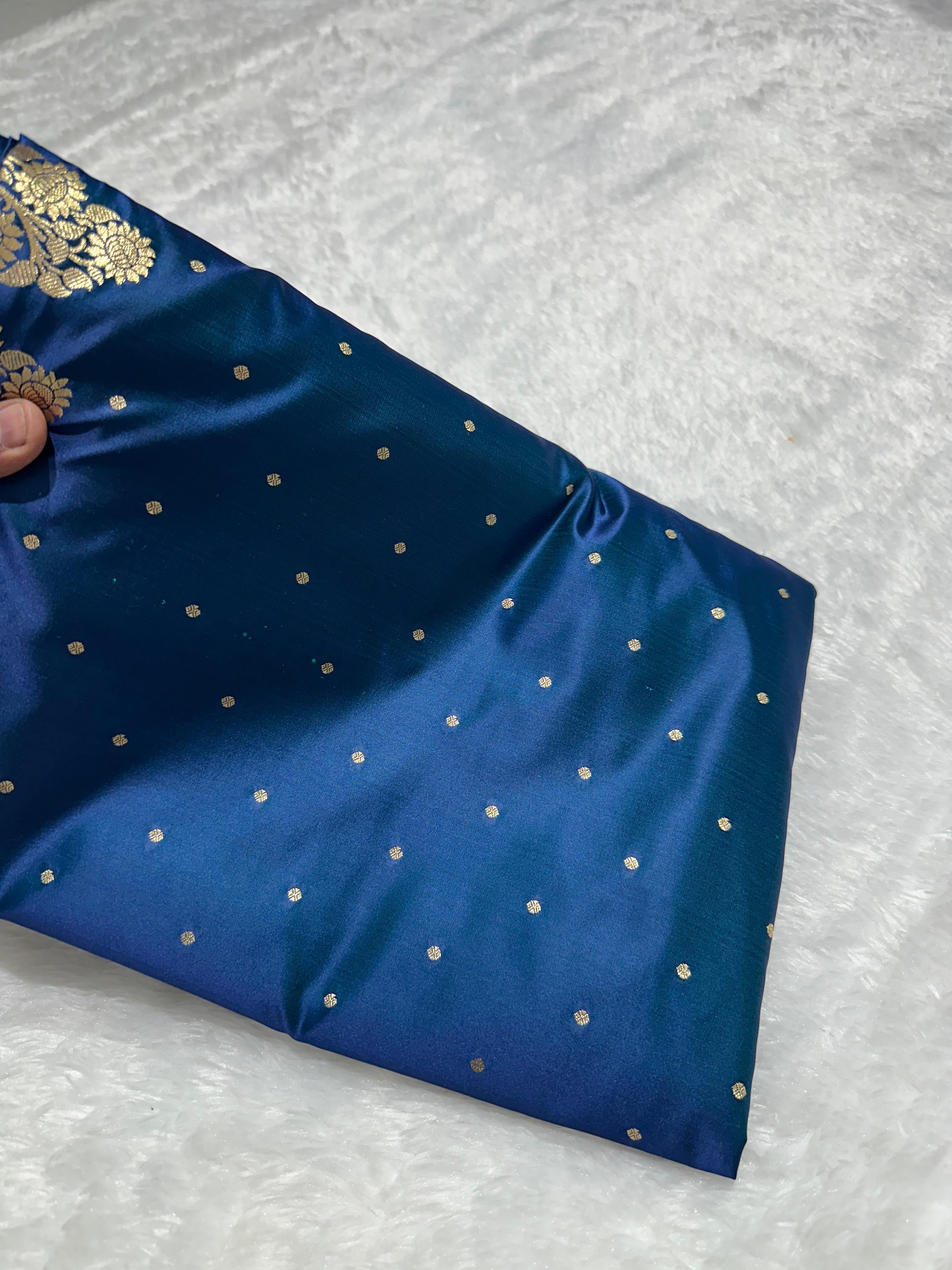Navy Blue Mashru Katan Silk Banarasi Saree