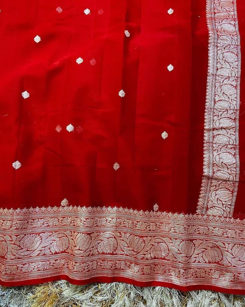 Red Pure Khaddi Chiffon Silk Banarasi Saree