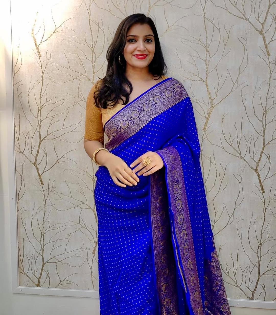 Royal Blue Pure Khaddi Crep Silk Banarasi Saree