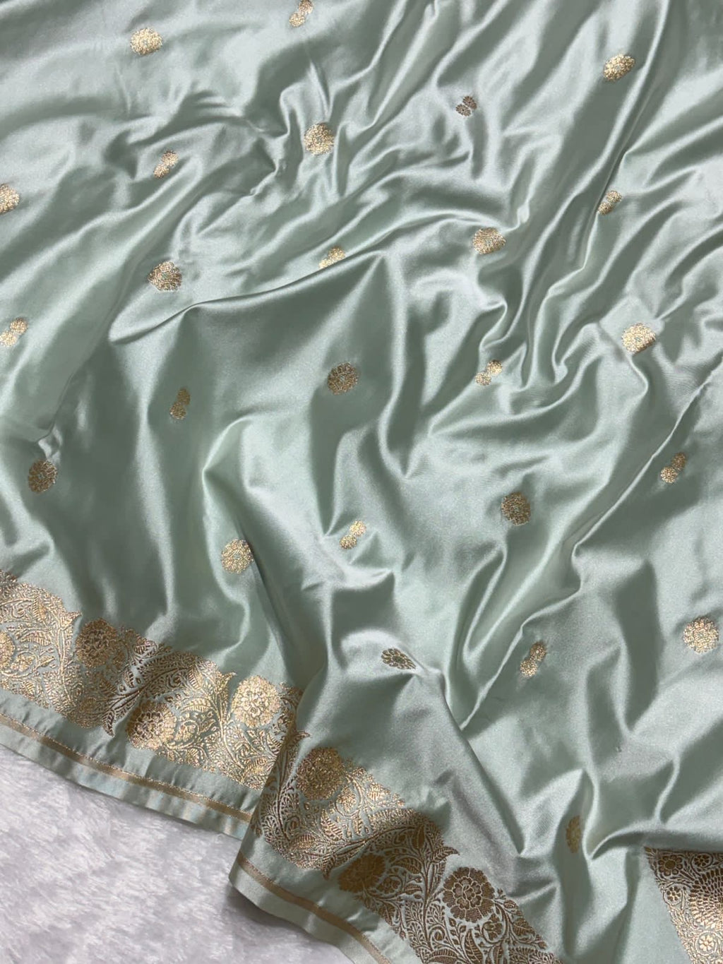 Ice Green Mashru Katan Silk Banarasi Saree