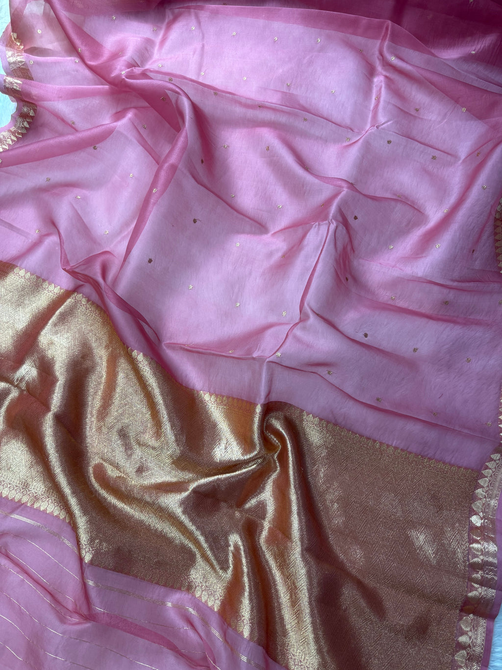 Rose Pink Pure Kora Organza Silk Banarasi Saree