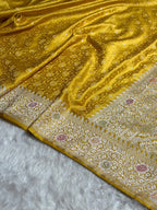 Yellow Meenakari Mashru Katan Silk Banarasi Saree