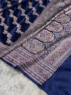 Navy Blue Meenakari Mashru Katan Silk Banarasi Saree