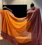 Burnt & Red Pure Khaddi Georgette Silk Banarasi Big Border Dana Saree