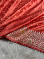 Rust Red Tanchui Meenakri Mashru Katan Silk Banarasi Saree