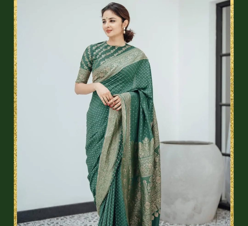Green Pure Khaddi Crep Silk Banarasi Saree