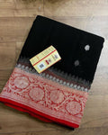 Red & Black Pure khaddi Chiffon Silk Banarasi Saree