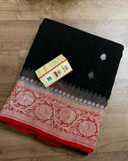 Red & Black Pure khaddi Chiffon Silk Banarasi Saree