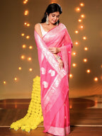 Rani Pink Pure Khaddi Chiffon Silk Banarasi Saree