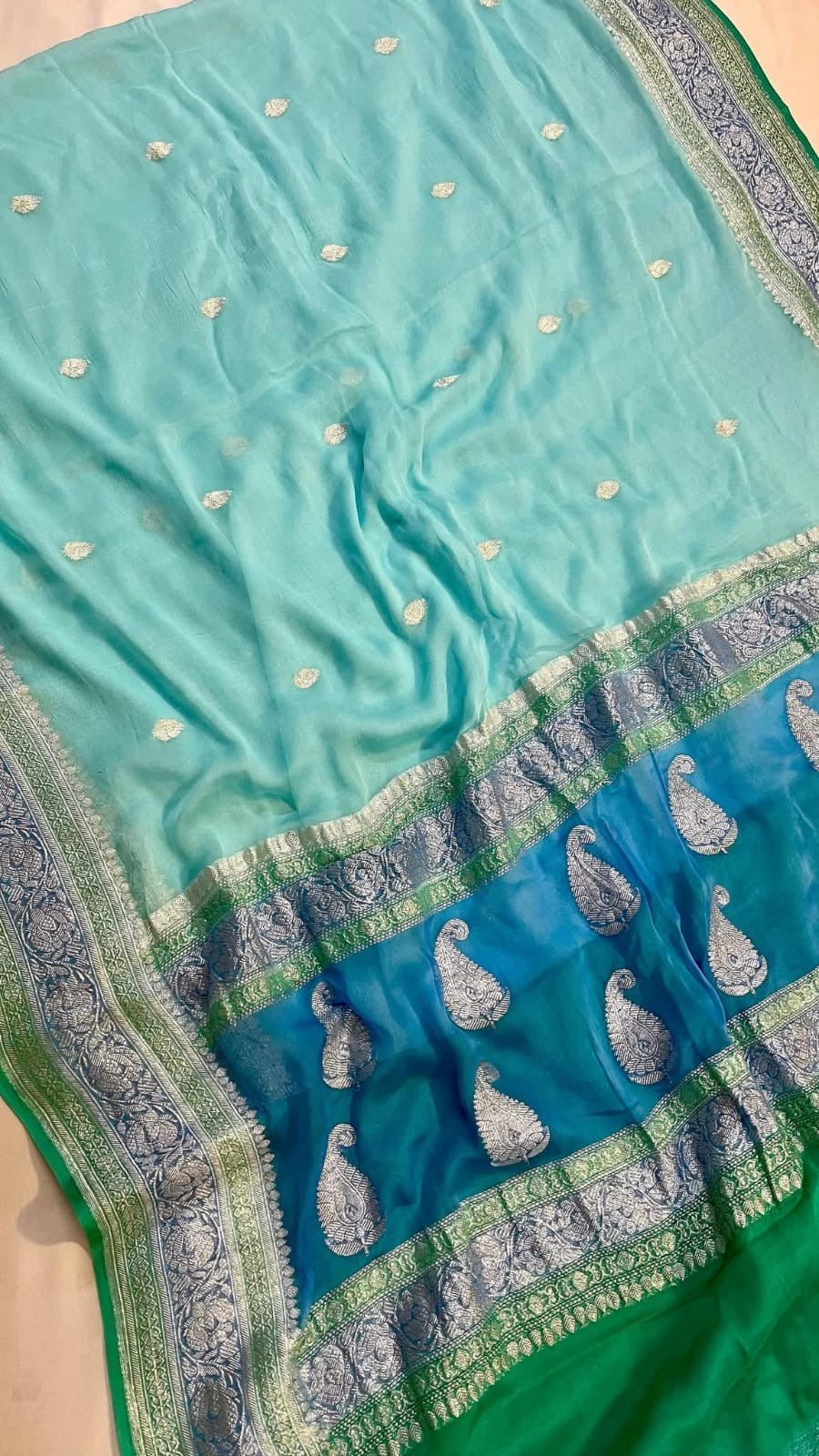 Pastels Pure Khaddi Chiffon Silk Banarasi 3d Saree